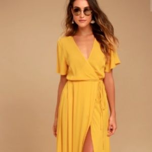 Lulu's Golden Yellow Wrap Dress size L